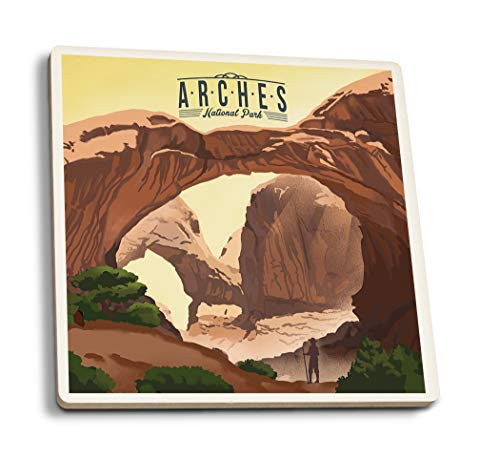 Lantern Press Arches National Park Utah Double Arch Litho 97703 -Set of 4 Ceramic Coasters Cork-Backed Absorbent-