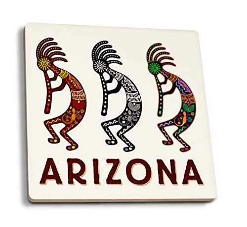 Lantern Press Arizona Three Kokopelli -Set of 4 Ceramic Coasters Cork-Backed Absorbent-