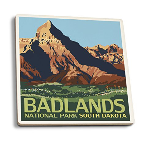 Lantern Press Badlands National Park South Dakota -Set of 4 Ceramic Coasters Cork-Backed Absorbent-