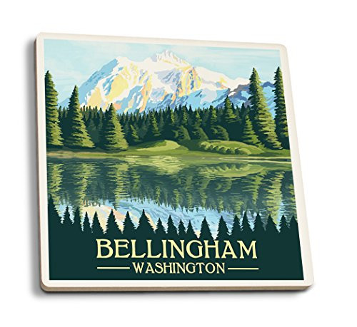 Lantern Press Bellingham Washington Mount Shuksan -Set of 4 Ceramic Coasters Cork-Backed Absorbent-