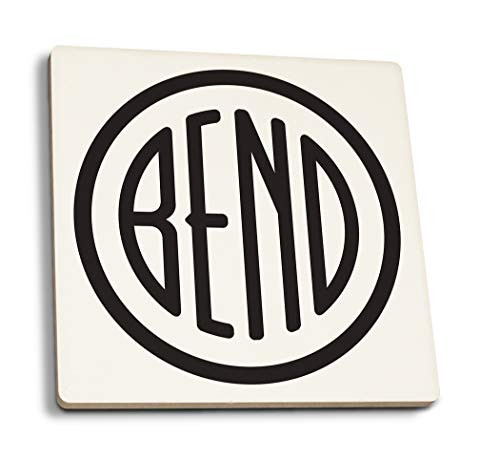 Lantern Press Bend Oregon Bend Logo -Set of 4 Ceramic Coasters Cork-Backed Absorbent-