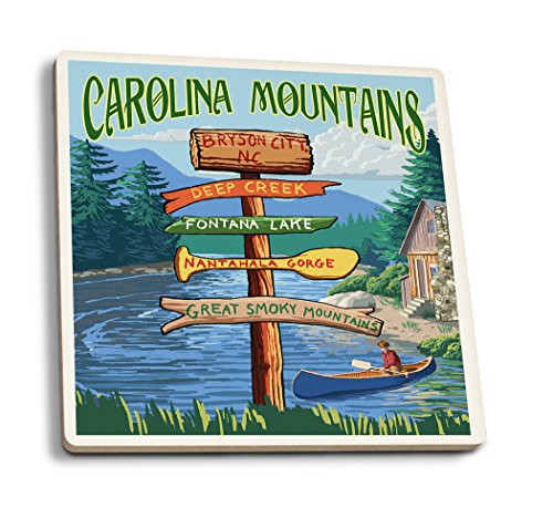 Lantern Press Bryson City North Carolina Sign Destinations -Set of 4 Ceramic Coasters Cork-Backed Absorbent- Lantern Press Bryson City North Carolina Sign Destinations -Set of 4 Ceramic Coasters Cork-Backed Absorbent-