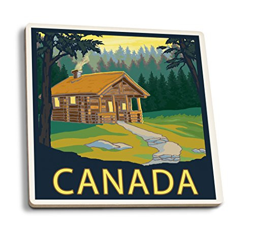Lantern Press Canada Cabin Scene -Set of 4 Ceramic Coasters Cork-Backed Absorbent-