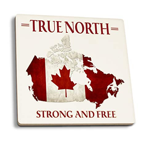 Lantern Press Canada True North -Set of 4 Ceramic Coasters Cork-Backed Absorbent-