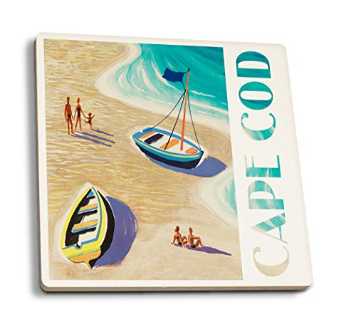 Lantern Press Cape Cod Massachusetts Beach Scene 81233 -Set of 4 Ceramic Coasters Cork-Backed Absorbent- Lantern Press Cape Cod Massachusetts Beach Scene 81233 -Set of 4 Ceramic Coasters Cork-Backed Absorbent-