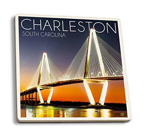 Lantern Press Charleston South Carolina Arthur Ravenel Jr. Bridge at Sunset -Set of 4 Ceramic Coasters Cork-Backed Absorbent-