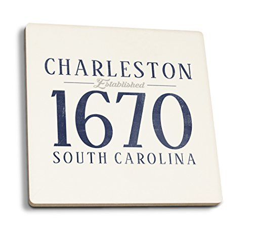 Lantern Press Charleston South Carolina Established Date -Blue- -Set of 4 Ceramic Coasters Cork-Backed Absorbent-