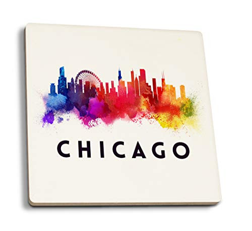 Lantern Press Chicago Illinois Skyline Abstract -Set of 4 Ceramic Coasters Cork-Backed Absorbent-