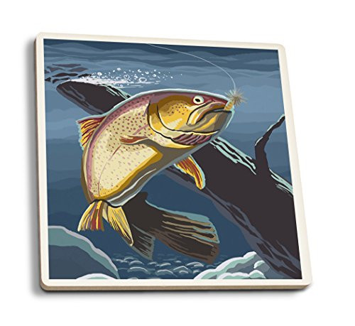Lantern Press Cutthroat Trout -Set of 4 Ceramic Coasters Cork-Backed Absorbent-