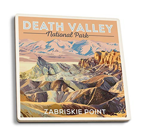 Lantern Press Death Valley National Park California Zabriskie Point -Set of 4 Ceramic Coasters Cork-Backed Absorbent-