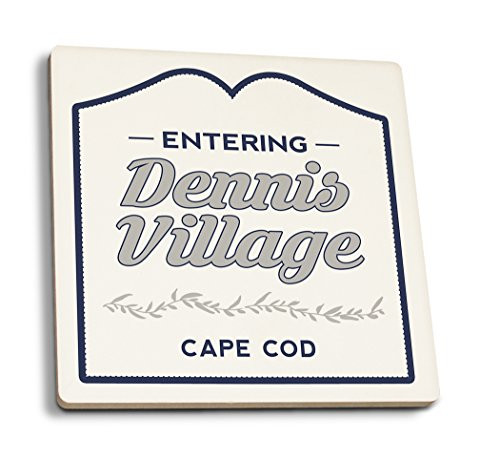 Lantern Press Dennis Village Cape Cod Massachusetts Now Entering -Blue- -Set of 4 Ceramic Coasters Cork-Backed Absorbent-