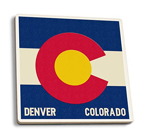 Lantern Press Denver Colorado Colorado State Flag -Set of 4 Ceramic Coasters Cork-Backed Absorbent-