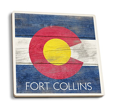 Lantern Press Fort Collins Colorado Rustic Colorado State Flag -Set of 4 Ceramic Coasters Cork-Backed Absorbent-