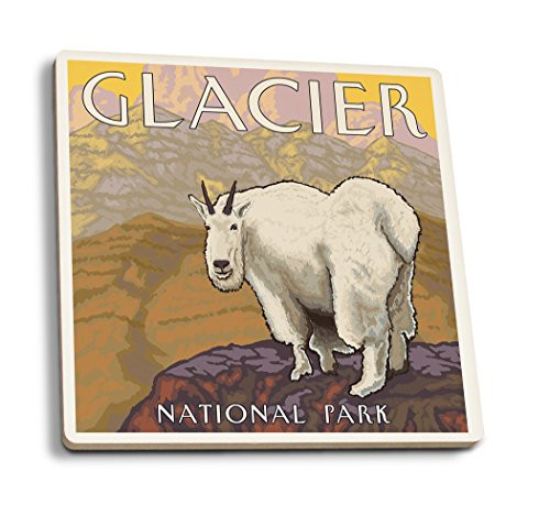 Lantern Press Glacier National Park Montana Mountain Goat -Set of 4 Ceramic Coasters Cork-Backed Absorbent- Lantern Press Glacier National Park Montana Mountain Goat -Set of 4 Ceramic Coasters Cork-Backed Absorbent-