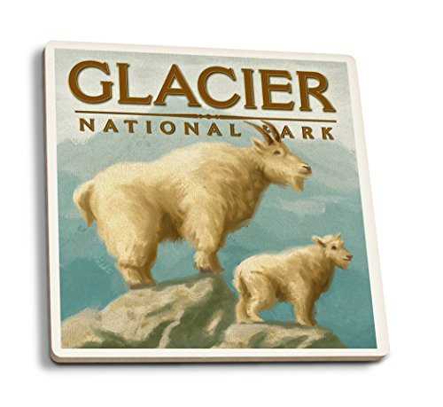 Lantern Press Glacier National Park Montana Oil Painting -Set of 4 Ceramic Coasters Cork-Backed Absorbent- Lantern Press Glacier National Park Montana Oil Painting -Set of 4 Ceramic Coasters Cork-Backed Absorbent-