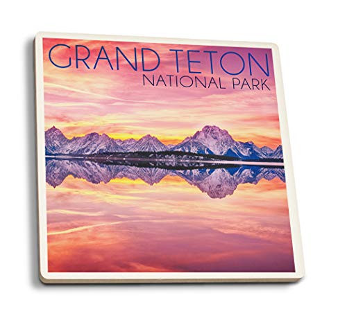 Lantern Press Grand Teton National Park Wyoming Sunset and Jackson Lake -Set of 4 Ceramic Coasters Cork-Backed Absorbent- Lantern Press Grand Teton National Park Wyoming Sunset and Jackson Lake -Set of 4 Ceramic Coasters Cork-Backed Absorbent-
