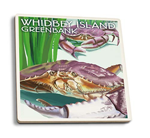 Lantern Press Greenbank Whidbey Island Washington Crab -Set of 4 Ceramic Coasters Cork-Backed Absorbent-