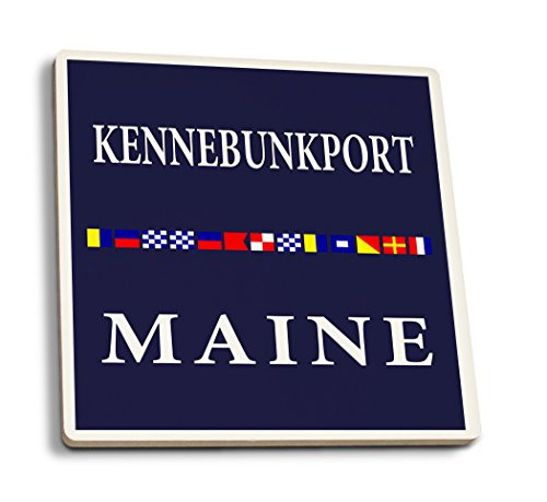 Lantern Press Kennebunkport Maine Nautical Flags -Set of 4 Ceramic Coasters Cork-Backed Absorbent-
