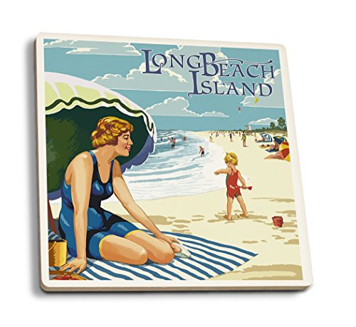 Lantern Press Long Beach Island New Jersey Beach Scene -Set of 4 Ceramic Coasters Cork-Backed Absorbent- Lantern Press Long Beach Island New Jersey Beach Scene -Set of 4 Ceramic Coasters Cork-Backed Absorbent-