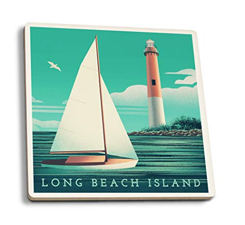 Lantern Press Long Beach Island New Jersey Beaming Lighthouse Collection Lighthouse and Sailboat at Daylight 106171 -Set of 4 Ceramic Coasters Cork-Backed Absorbent- Lantern Press Long Beach Island New Jersey Beaming Lighthouse Collection Lighthouse and Sailboat at Daylight 106171 -Set of 4 Ceramic Coasters Cork-Backed Absorbent-