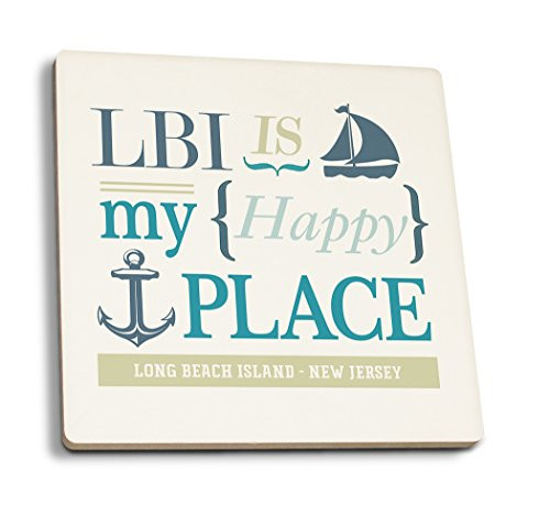 Lantern Press Long Beach Island New Jersey LBI is My Happy Place -#2- -Set of 4 Ceramic Coasters Cork-Backed Absorbent-
