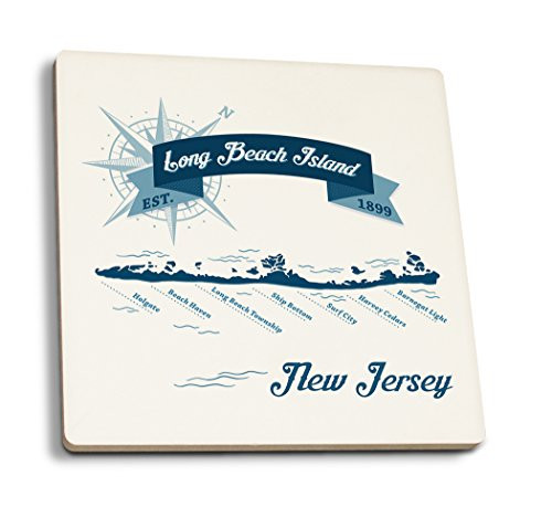Lantern Press Long Beach Island New Jersey Map -Navy- -Set of 4 Ceramic Coasters Cork-Backed Absorbent- Lantern Press Long Beach Island New Jersey Map -Navy- -Set of 4 Ceramic Coasters Cork-Backed Absorbent-