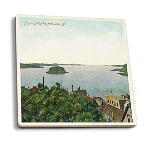 Lantern Press Lubec Maine Aerial View of Passamaquoddy Bay -Set of 4 Ceramic Coasters Cork-Backed Absorbent-