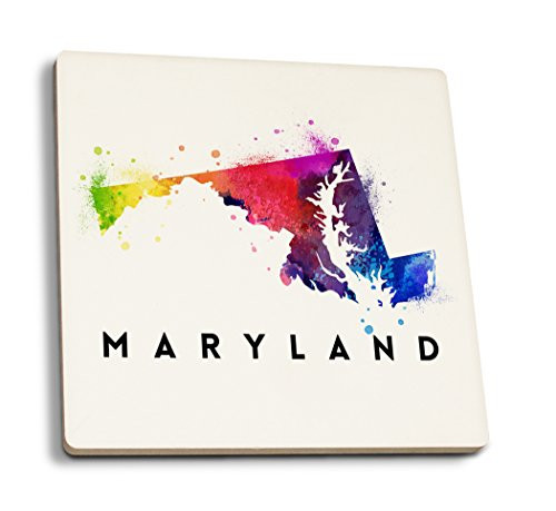 Lantern Press Maryland State Abstract Watercolor -Set of 4 Ceramic Coasters Cork-Backed Absorbent-