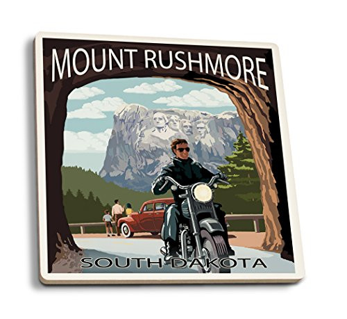 Lantern Press Mount Rushmore National Memorial South Dakota Tunnel Scene -Set of 4 Ceramic Coasters Cork-Backed Absorbent-