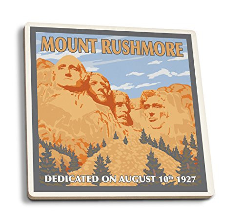 Lantern Press Mt Rushmore National Park South Dakota -Set of 4 Ceramic Coasters Cork-Backed Absorbent-
