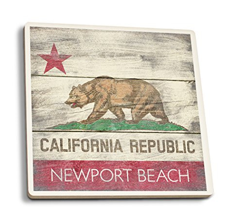 Lantern Press Newport Beach California Rustic California State Flag -Set of 4 Ceramic Coasters Cork-Backed Absorbent-