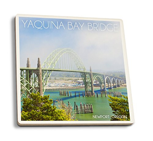 Lantern Press Newport Oregon Yaquina Bay Bridge -Set of 4 Ceramic Coasters Cork-Backed Absorbent-