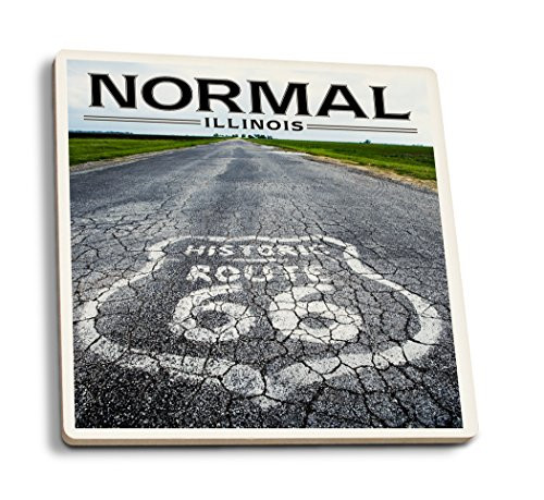 Lantern Press Normal Illinois Route 66 Marker -Set of 4 Ceramic Coasters Cork-Backed Absorbent-