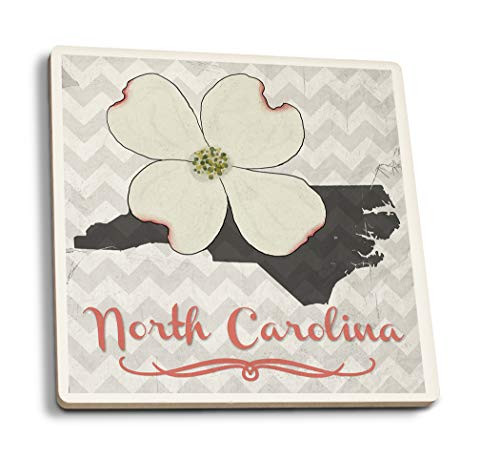 Lantern Press North Carolina State Flower Dogwood -Set of 4 Ceramic Coasters Cork-Backed Absorbent-