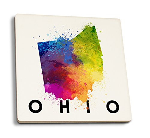 Lantern Press Ohio State Abstract Watercolor -Set of 4 Ceramic Coasters Cork-Backed Absorbent-