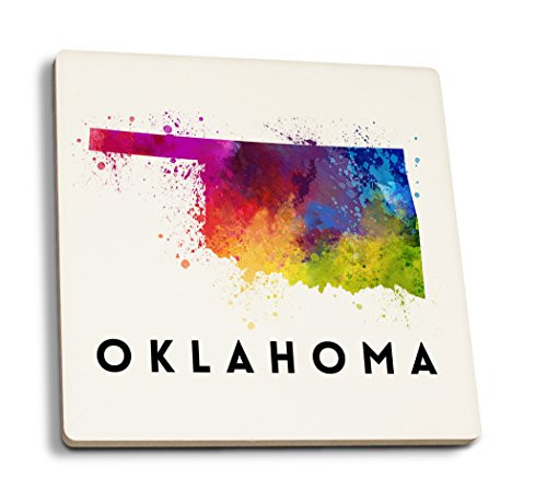 Lantern Press Oklahoma State Abstract Watercolor -Set of 4 Ceramic Coasters Cork-Backed Absorbent- Lantern Press Oklahoma State Abstract Watercolor -Set of 4 Ceramic Coasters Cork-Backed Absorbent-
