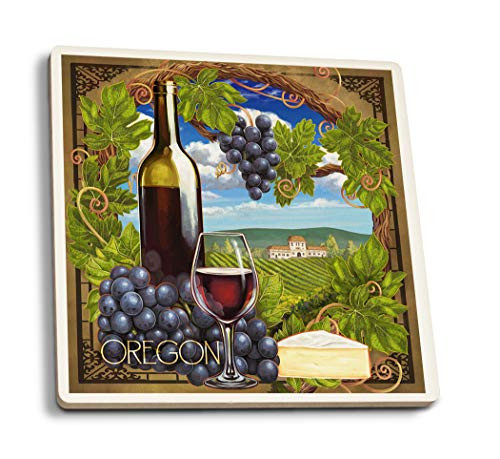 Lantern Press Oregon Pinot Noir -Set of 4 Ceramic Coasters Cork-Backed Absorbent-
