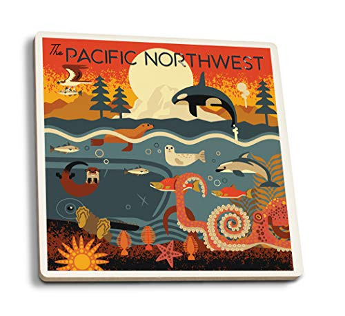 Lantern Press Pacific Northwest Marine Animals Geometric 87042 -Set of 4 Ceramic Coasters Cork-Backed Absorbent- Lantern Press Pacific Northwest Marine Animals Geometric 87042 -Set of 4 Ceramic Coasters Cork-Backed Absorbent-