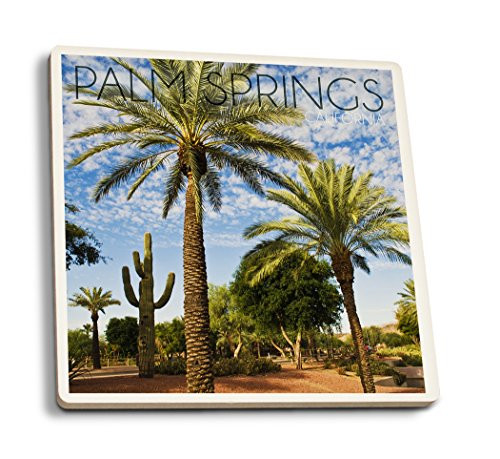 Lantern Press Palm Springs California Palm Trees and Cactus -Set of 4 Ceramic Coasters Cork-Backed Absorbent-