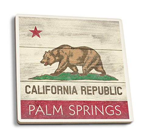 Lantern Press Palm Springs California Rustic California State Flag -Set of 4 Ceramic Coasters Cork-Backed Absorbent- Lantern Press Palm Springs California Rustic California State Flag -Set of 4 Ceramic Coasters Cork-Backed Absorbent-