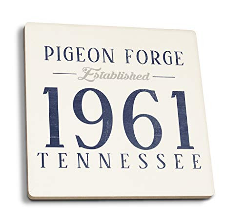 Lantern Press Pigeon Forge Tennessee Established Date -Blue- -Set of 4 Ceramic Coasters Cork-Backed Absorbent-