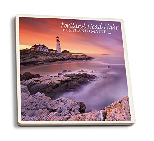 Lantern Press Portland Maine Portland Head Light -Set of 4 Ceramic Coasters Cork-Backed Absorbent-