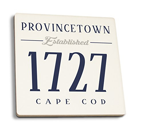 Lantern Press Provincetown Massachusetts Established Date -Blue- -Set of 4 Ceramic Coasters Cork-Backed Absorbent-