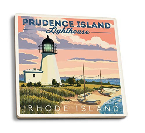 Lantern Press Prudence Island Rhode Island Lighthouse -Set of 4 Ceramic Coasters Cork-Backed Absorbent- Lantern Press Prudence Island Rhode Island Lighthouse -Set of 4 Ceramic Coasters Cork-Backed Absorbent-