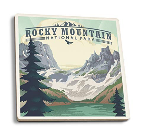 Lantern Press Rocky Mountain National Park Colorado Lake Lithograph 89047 -Set of 4 Ceramic Coasters Cork-Backed Absorbent- Lantern Press Rocky Mountain National Park Colorado Lake Lithograph 89047 -Set of 4 Ceramic Coasters Cork-Backed Absorbent-