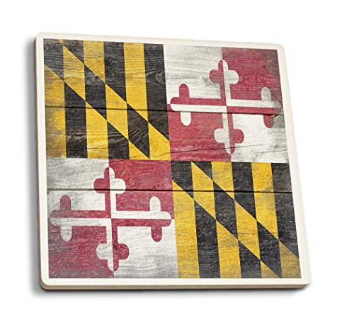 Lantern Press Rustic Maryland State Flag 68838 -Set of 4 Ceramic Coasters Cork-Backed Absorbent-