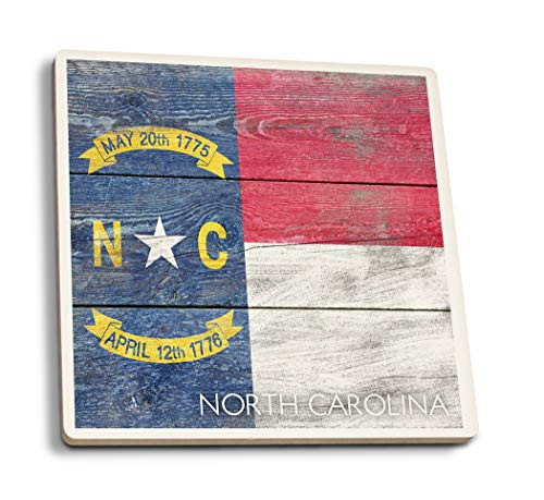 Lantern Press Rustic North Carolina State Flag 52565 -Set of 4 Ceramic Coasters Cork-Backed Absorbent-