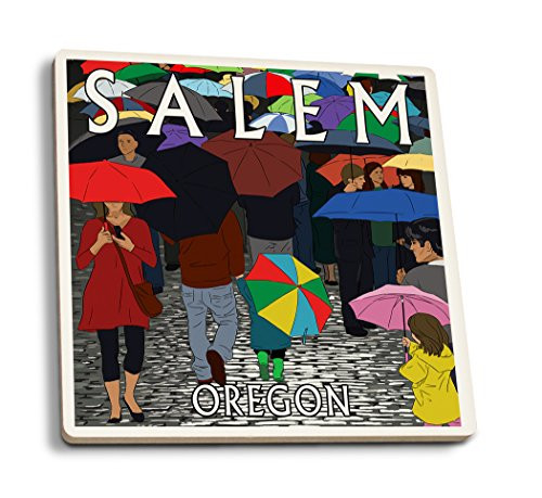 Lantern Press Salem Oregon Umbrellas -Set of 4 Ceramic Coasters Cork-Backed Absorbent-
