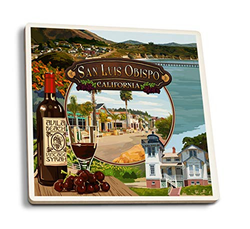 Lantern Press San Luis Obispo California Montage -Set of 4 Ceramic Coasters Cork-Backed Absorbent-