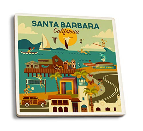 Lantern Press Santa Barbara California Geometric -Set of 4 Ceramic Coasters Cork-Backed Absorbent-